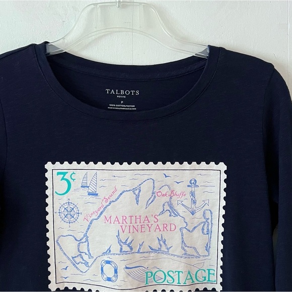 TALBOTS NEW ENGLAND STAMP TEE NAVY SIZE P - Picture 3 of 11